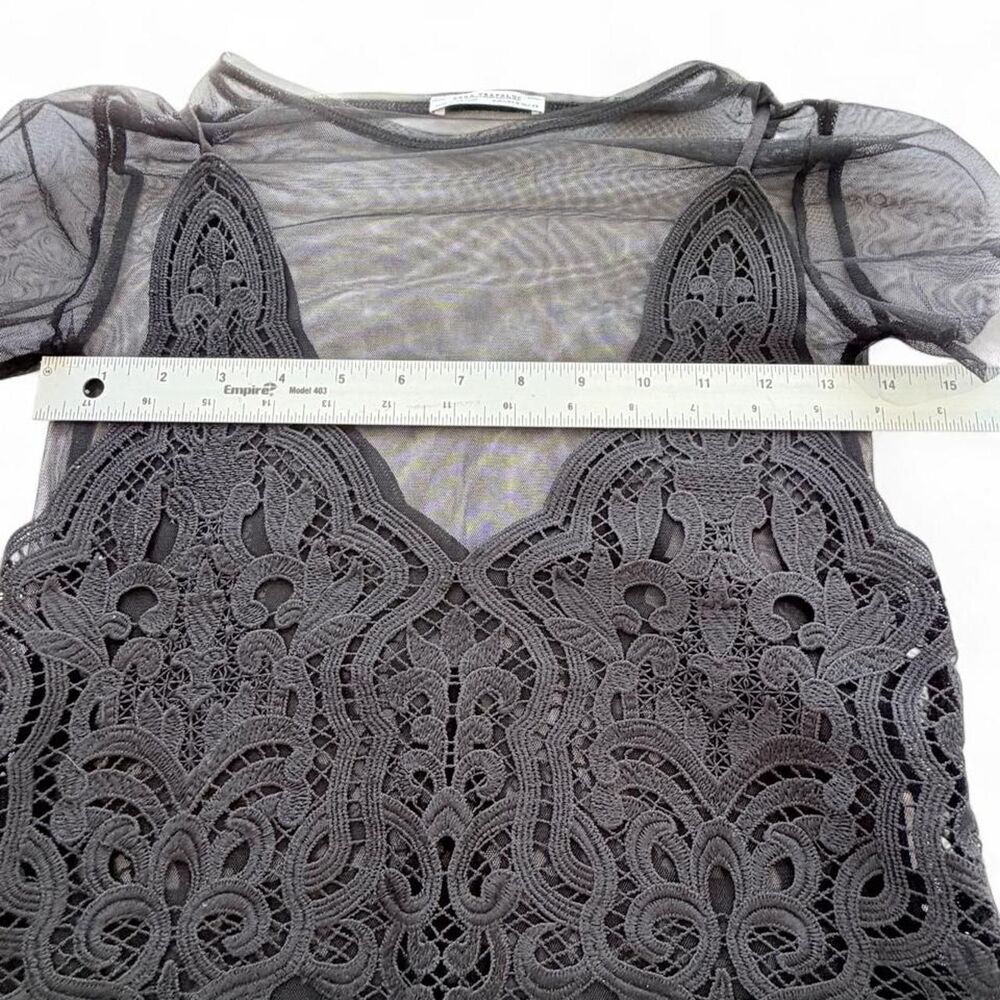 Zara Women's Black Lace Floral Embroidery Crop Top Size S - Picture 6 of 7